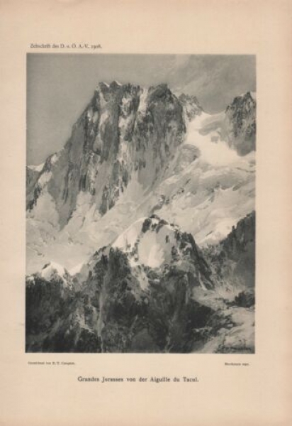 1908 - alter Druck - Grandes Jorasses von der Aiguille du Tacul